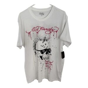 Ed Hardy White Graphic Punks Not Dead  Tee